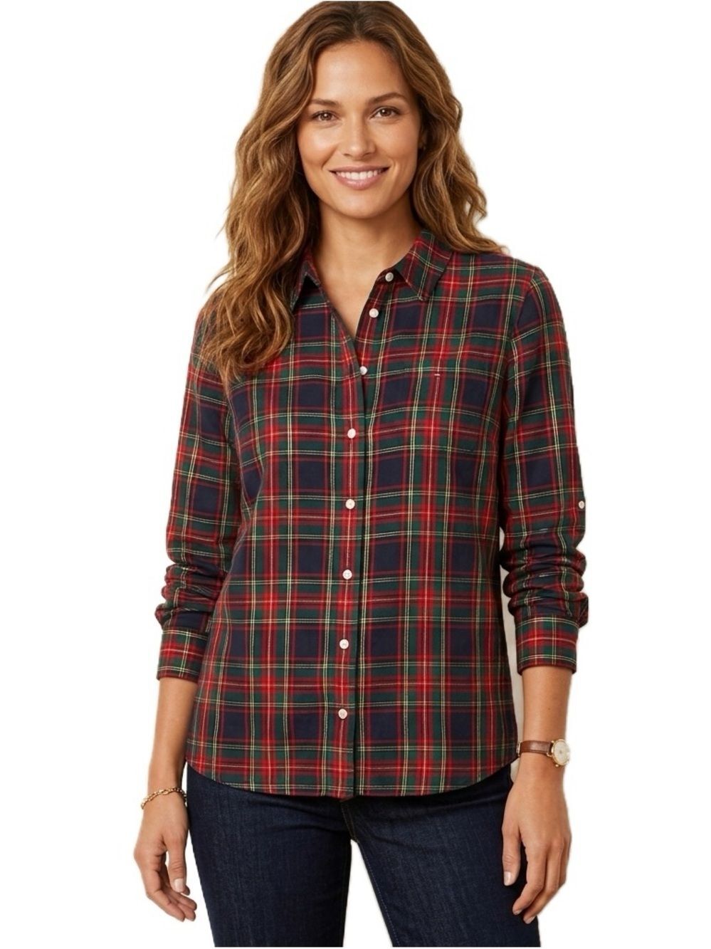 Tommy Hilfiger Red and Blue Plaid Button Up Shirt